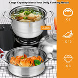 Olla de Cocina de Acero Inoxidable de 3 Niveles con Vaporera