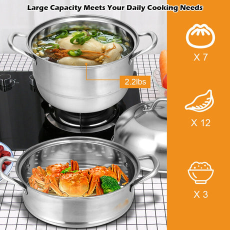 Olla de Cocina de Acero Inoxidable de 3 Niveles con Vaporera