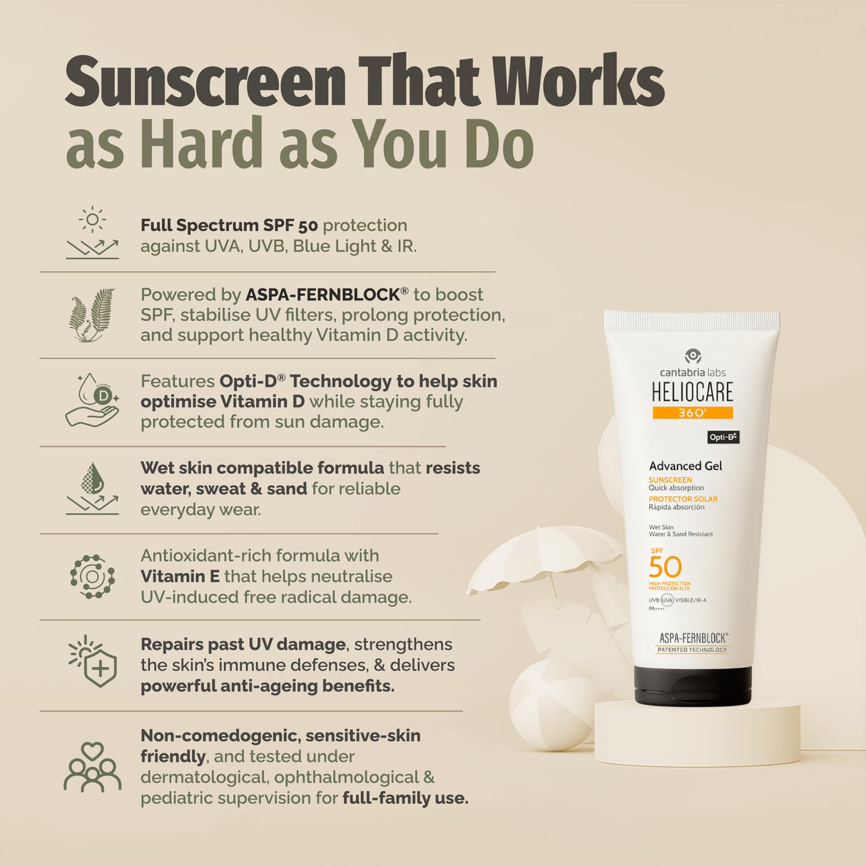 Heliocare Advanced Gel Spf 50 Sunscreen Gel - SPF 50 Protection for Sensitive Skin - 1.69 fl oz