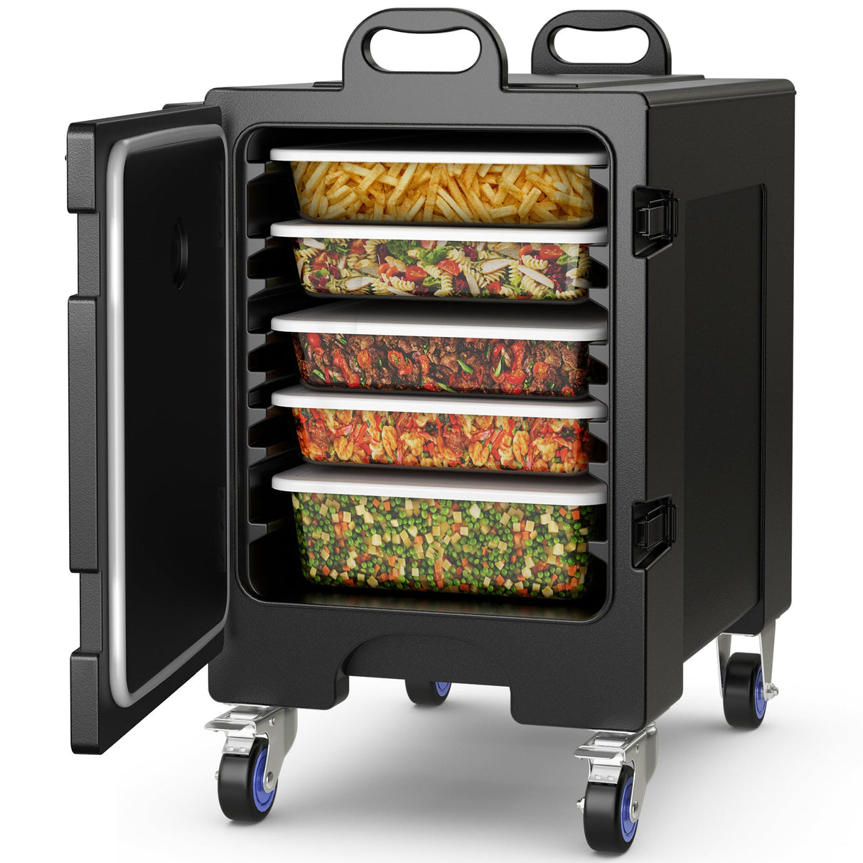 Contenedor isotérmico con ruedas para recipientes gastronorm, de carga frontal, capacidad de 76,5 litros