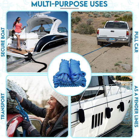 Paquete de 4 amarras premium – Reforzadas para barcos, motos acuáticas y pontones (1/2"x15')