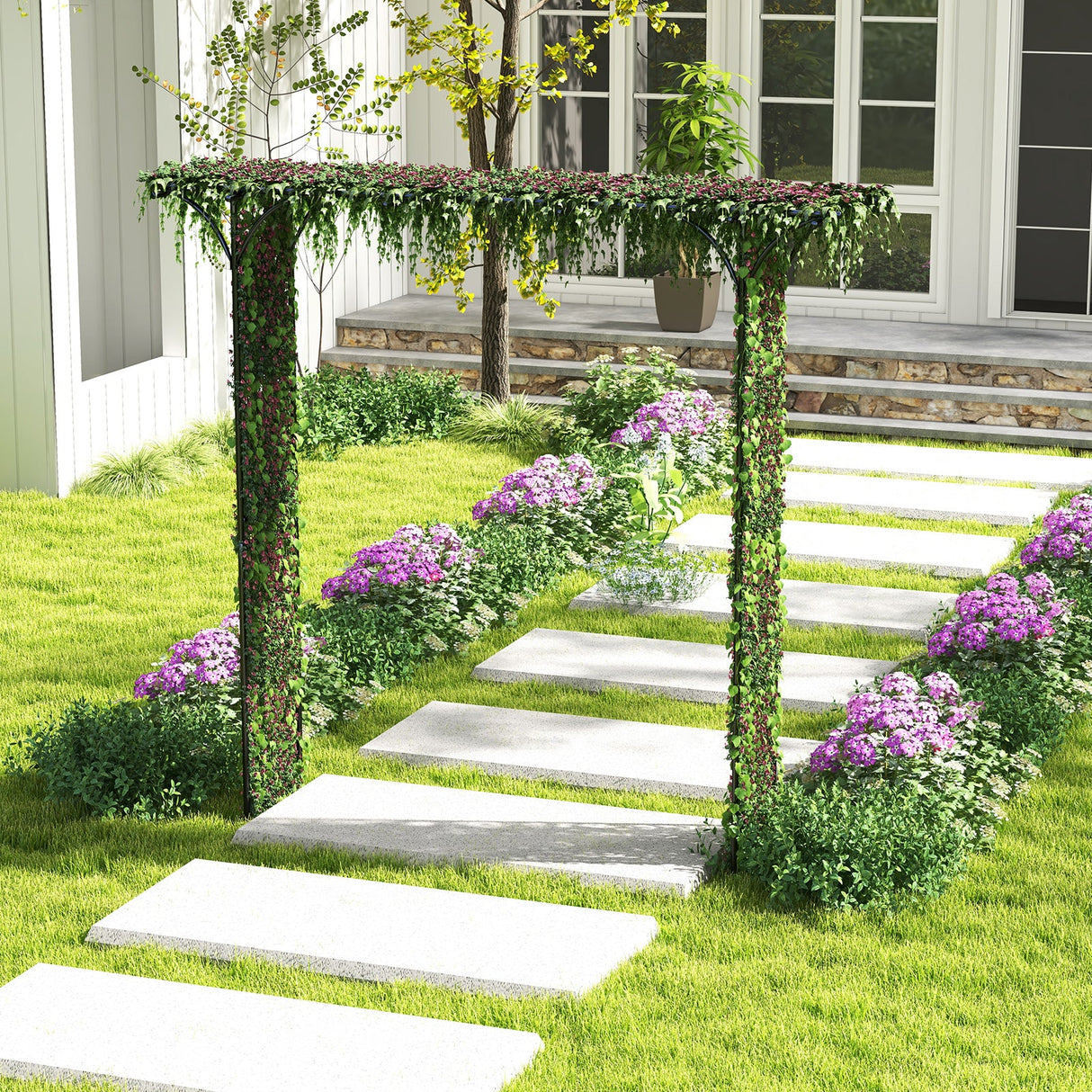 81 Inch Garden Arbor Metal Archway for Climbing Plants-Black