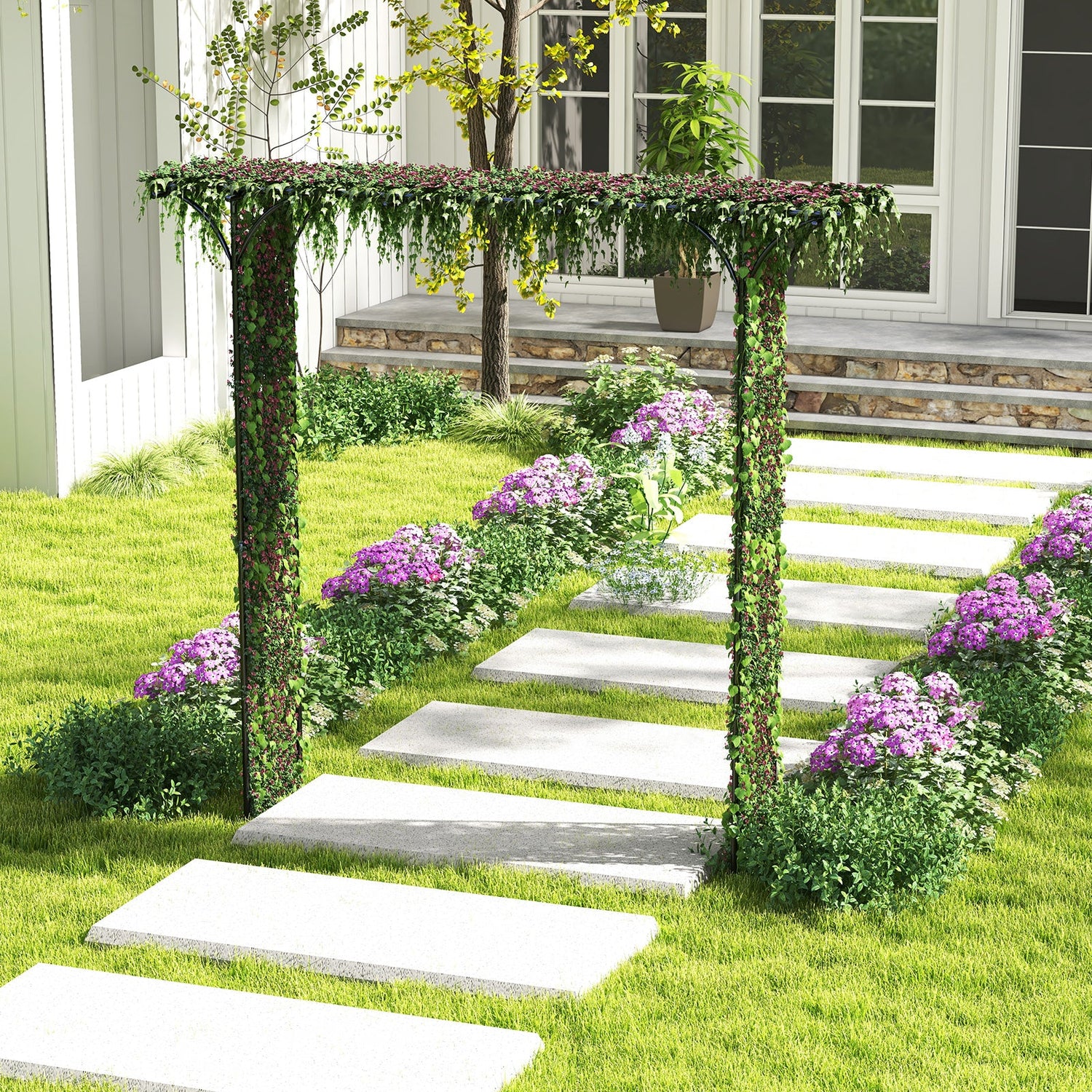81 Inch Garden Arbor Metal Archway for Climbing Plants-Black