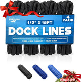 4-Pack Premium Dock Lines – Heavy Duty for Boats, Jet Skis, and Pontoons (1/2"x15')