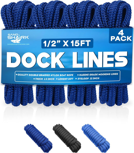 Paquete de 4 amarras premium – Reforzadas para barcos, motos acuáticas y pontones (1/2"x15')