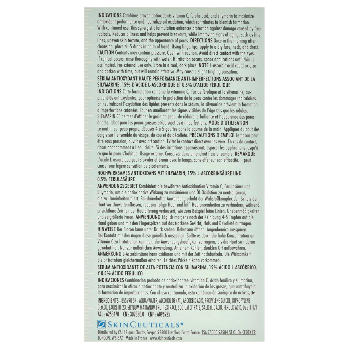 Skinceuticals Antioxidant Serum Silymarin CF - Vitamin C Serum for Anti-Aging & Acne-Prone Skin