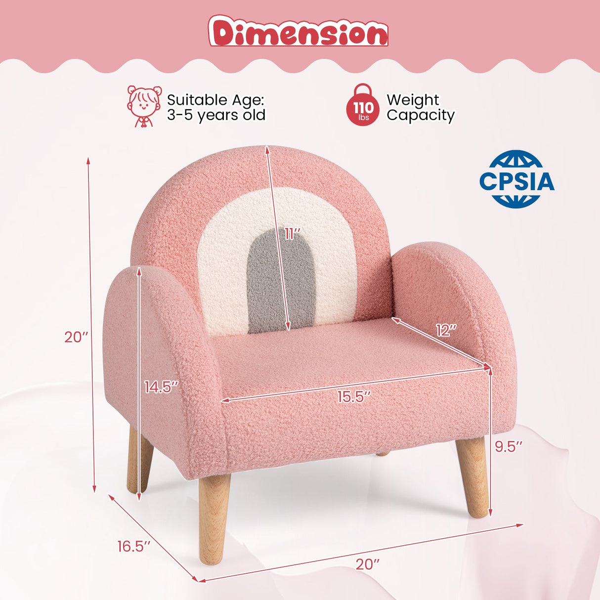 Sillón infantil con cómodo respaldo y reposabrazos - Rosa