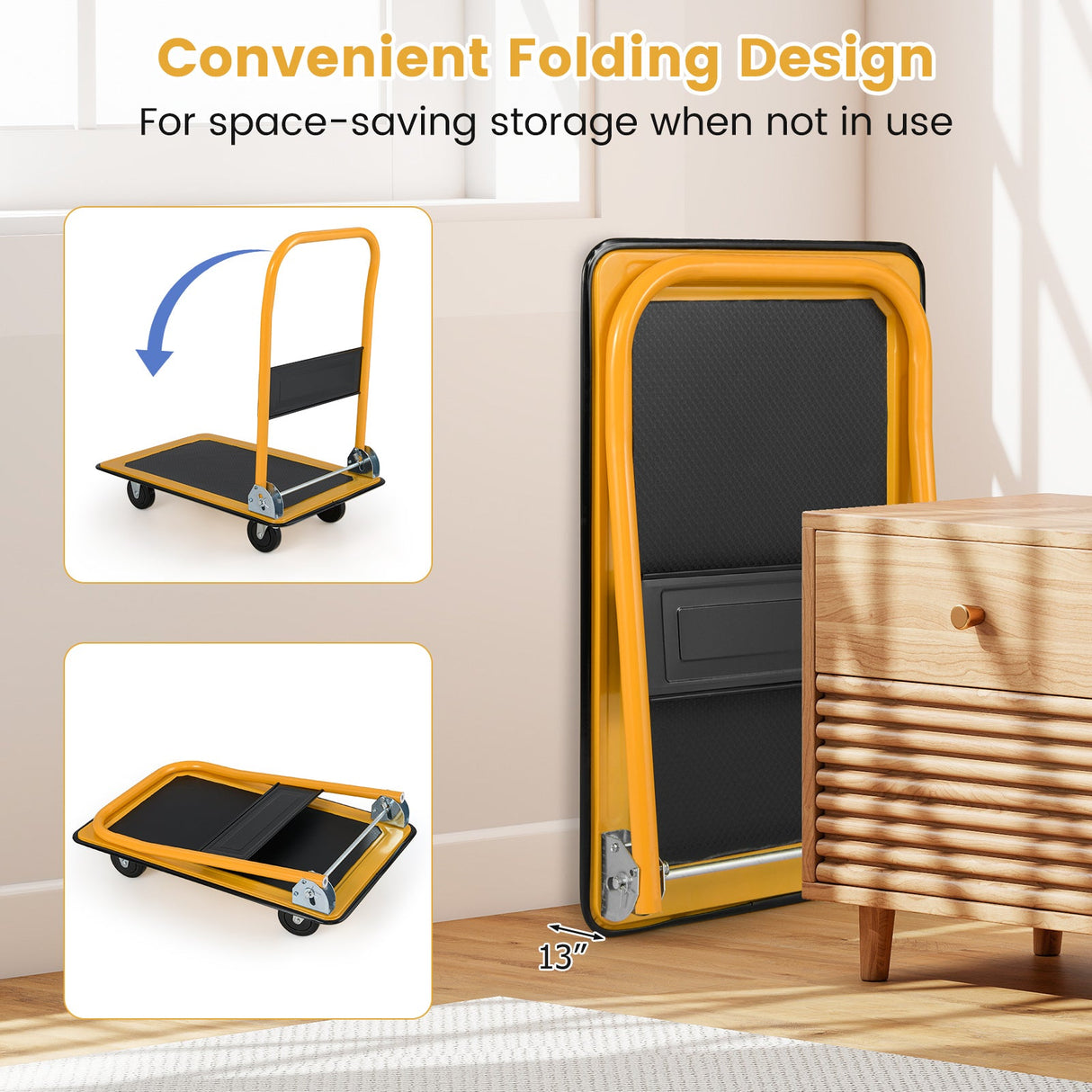 Carro Plataforma Plegable para Almacén, Camión Manual con Empuje - Negro
