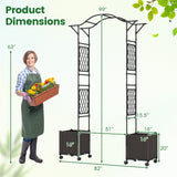 Pérgola de jardín de 208 x 251 cm con 2 jardineras de autorriego con ruedas - Negra