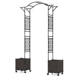 Pérgola de jardín de 208 x 251 cm con 2 jardineras de autorriego con ruedas - Negra