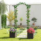 Pérgola de jardín de 208 x 251 cm con 2 jardineras de autorriego con ruedas - Negra