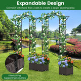 Pérgola de jardín de 208 x 251 cm con 2 jardineras de autorriego con ruedas - Negra