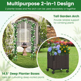 Pérgola de jardín de 208 x 251 cm con 2 jardineras de autorriego con ruedas - Negra