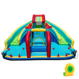 Inflatable Double Water Slide Park with Obstacle Course and 680W Blower