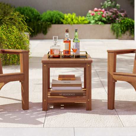 Mesa Auxiliar Exterior de 2 Niveles con Estante de Almacenamiento para Patio