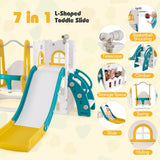 Columpio y tobogán para niños pequeños 7 en 1, en forma de L, con escalera y canasta de baloncesto
