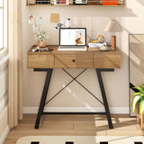 Tocador con espejo elevable, mesa de maquillaje, estilo rústico-marrón