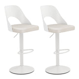 Bar Stools Set of 2 with Enlarged PU Leather Seat and Footrest