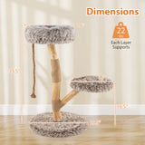 Árbol rascador moderno para gatos de madera con percha y postes rascadores de yute natural - Marrón