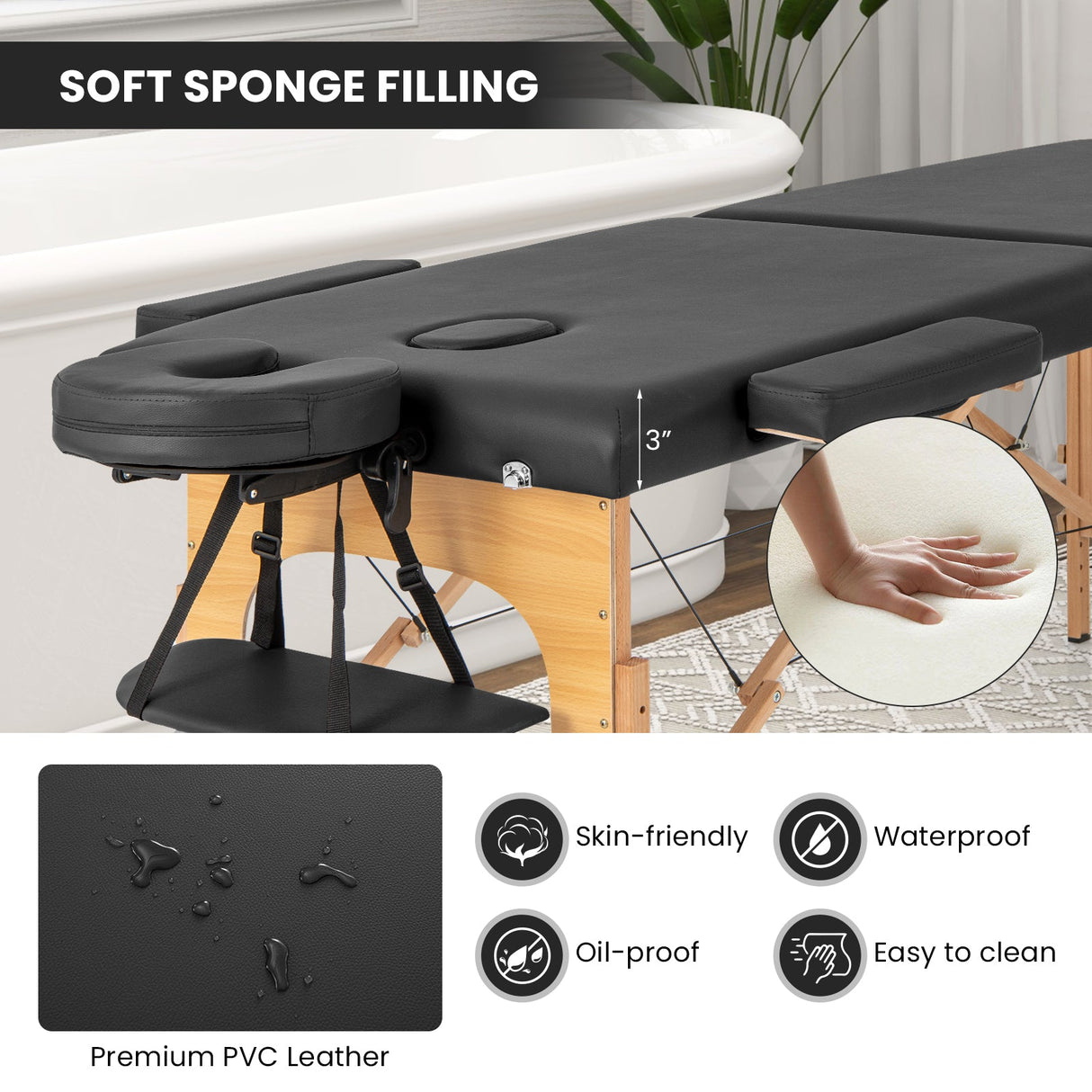 Mesa de masaje plegable de 84 pulgadas con bolsa de transporte y altura ajustable