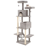 Árbol para gatos grande de 84 pulgadas con 2 condominios y 2 perchas de felpa suave para gatos de interior-Gris