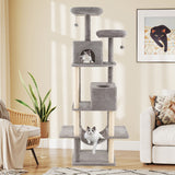 Árbol para gatos grande de 84 pulgadas con 2 condominios y 2 perchas de felpa suave para gatos de interior-Gris