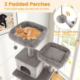 Árbol para gatos grande de 84 pulgadas con 2 condominios y 2 perchas de felpa suave para gatos de interior-Gris