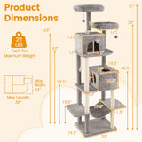 Árbol para gatos grande de 84 pulgadas con 2 condominios y 2 perchas de felpa suave para gatos de interior-Gris
