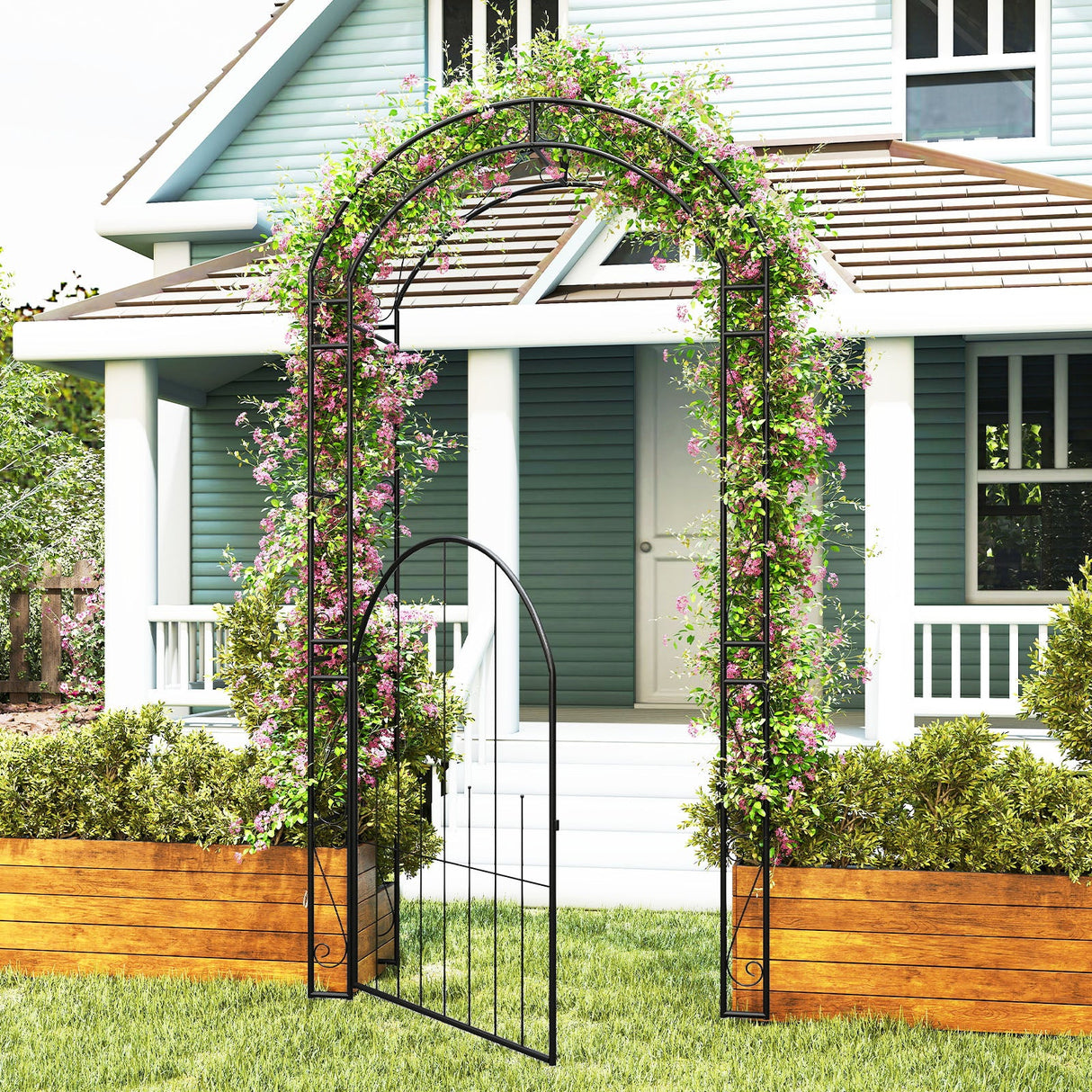 Arco de Jardín de Metal de 84 Pulgadas de Alto con Puerta