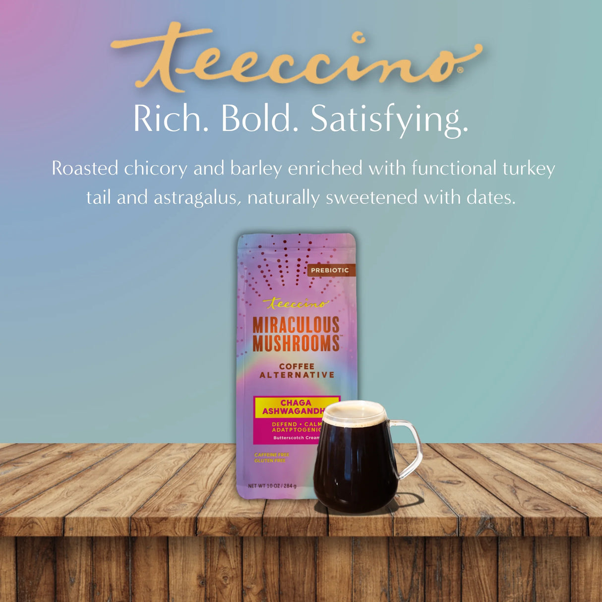 Café herbal con champiñones Chaga, Ashwagandha y crema Butterscotch