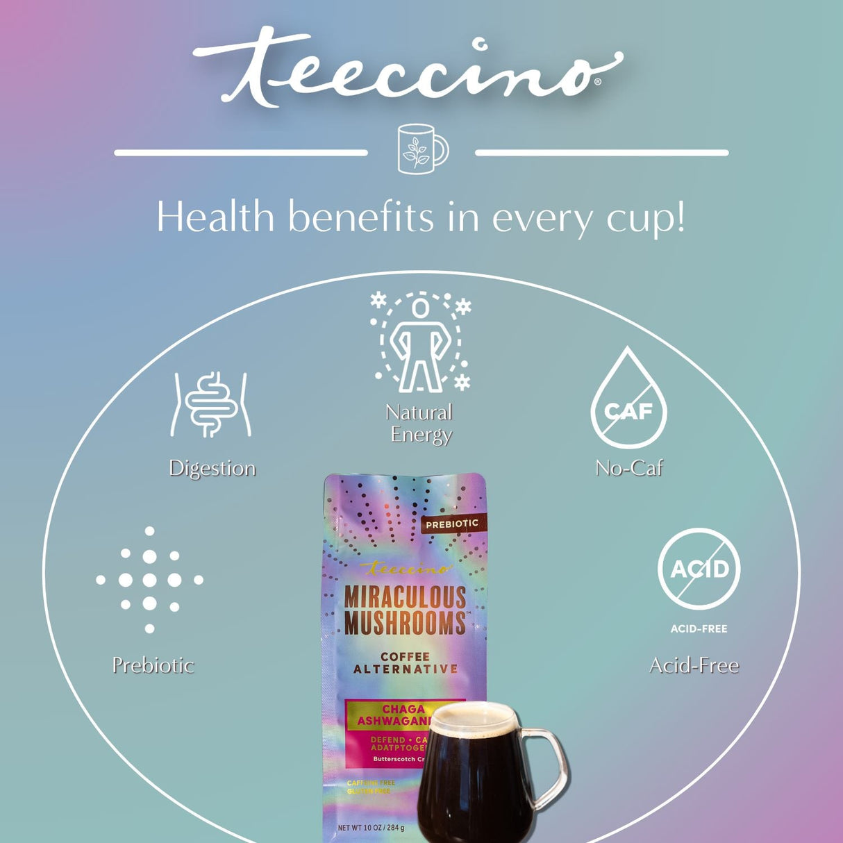 Café herbal con champiñones Chaga, Ashwagandha y crema Butterscotch