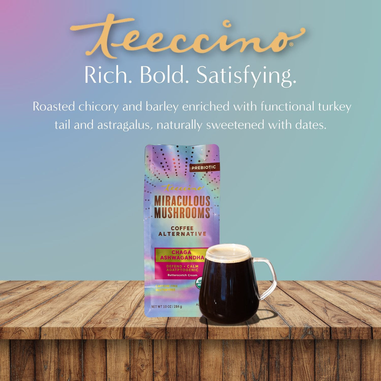 Café herbal con champiñones Chaga, Ashwagandha y crema Butterscotch
