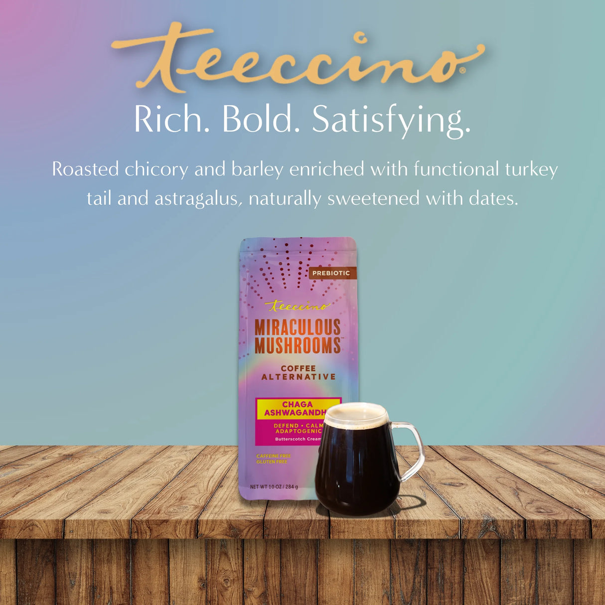 Café herbal con champiñones Chaga, Ashwagandha y crema Butterscotch