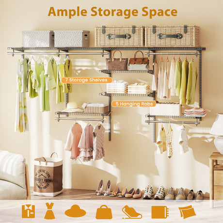 Sistema de almacenamiento y organización de armarios de 4-8 pies con barra para colgar para lavadero y dormitorio
