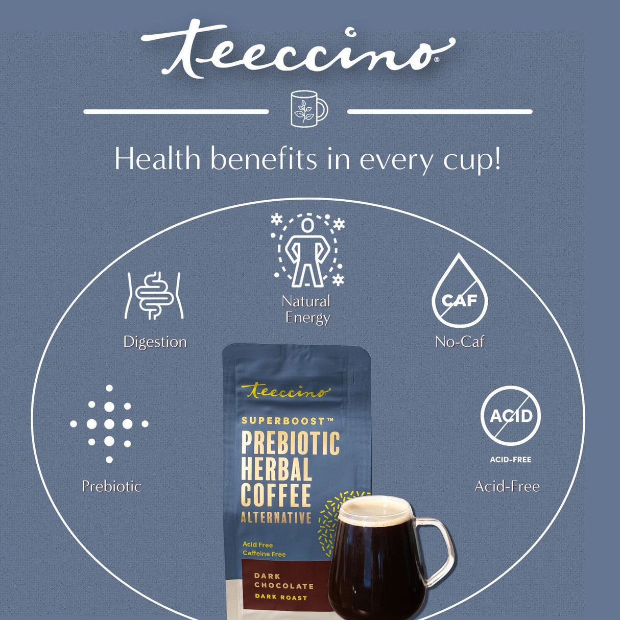 Café herbal prebiótico SuperBoost de chocolate negro