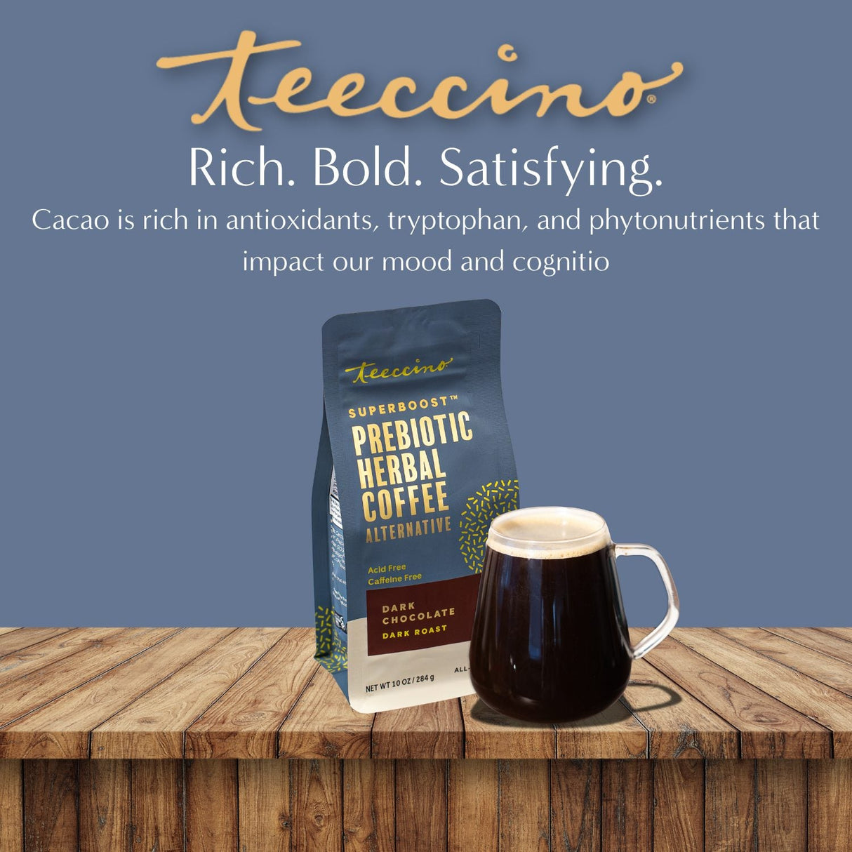 Café herbal prebiótico SuperBoost de chocolate negro