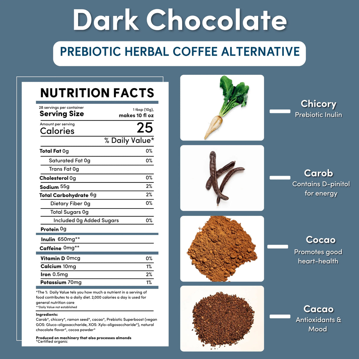 Café herbal prebiótico SuperBoost de chocolate negro