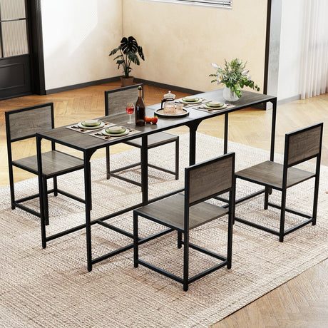 Juego de comedor de 3 piezas, mesa compacta y 2 sillas con estructura metálica para espacios pequeños