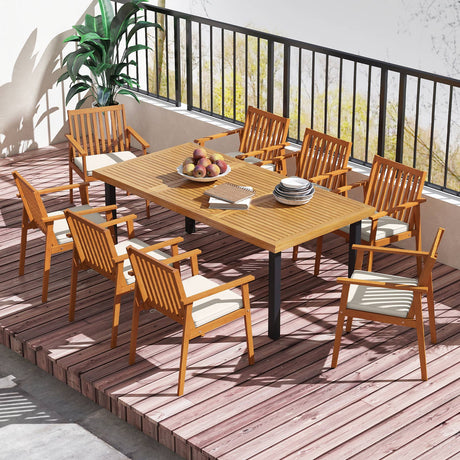2 Sillas de comedor de patio Sillas de exterior de madera de acacia con cojín acolchado extraíble