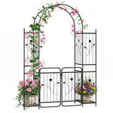 Arco de Jardín de 87 Pulgadas de Alto con Puerta, Estantes para Macetas y Enrejados para Plantas Trepadoras