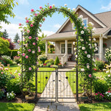 Arco de Jardín de 87 Pulgadas de Alto con Puerta, Estantes para Macetas y Enrejados para Plantas Trepadoras