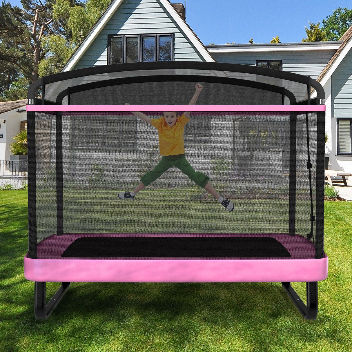 Trampolín Infantil de 6 pies con Columpio y Barra Horizontal, Pequeño Trampolín Rectangular