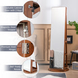 Joyero armariete giratorio 360° con espejo, 3 modos de luz LED, con cerradura