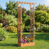 89 Inch Tall Wooden Raised Garden Bed with Side Trellis and Hanging Roof Drainage Holes