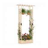89 Inch Tall Wooden Raised Garden Bed with Side Trellis and Hanging Roof Drainage Holes