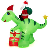 Inflable navideño iluminado de 8 pies de Papá Noel en dinosaurio con cajas de regalo