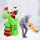 Inflable navideño iluminado de 8 pies de Papá Noel en dinosaurio con cajas de regalo
