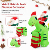 Inflable navideño iluminado de 8 pies de Papá Noel en dinosaurio con cajas de regalo