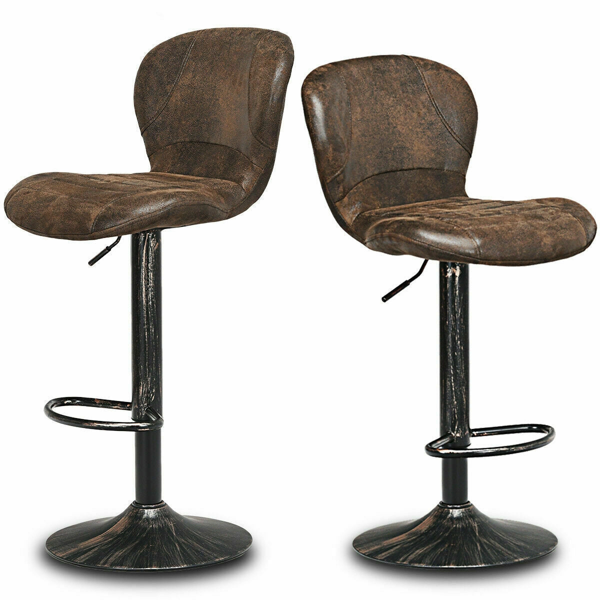 Juego de 2 taburetes de bar ajustables giratorios con tela termoadhesiva