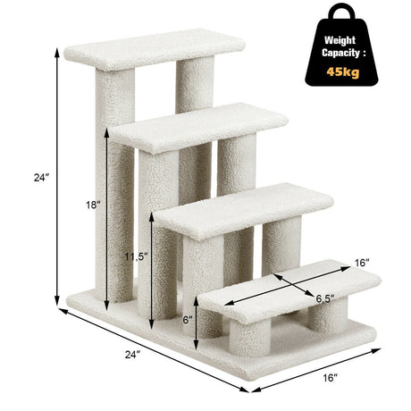 Escalera para mascotas de 24 pulgadas y 4 peldaños, rampa alfombrada, poste rascador, árbol para gatos